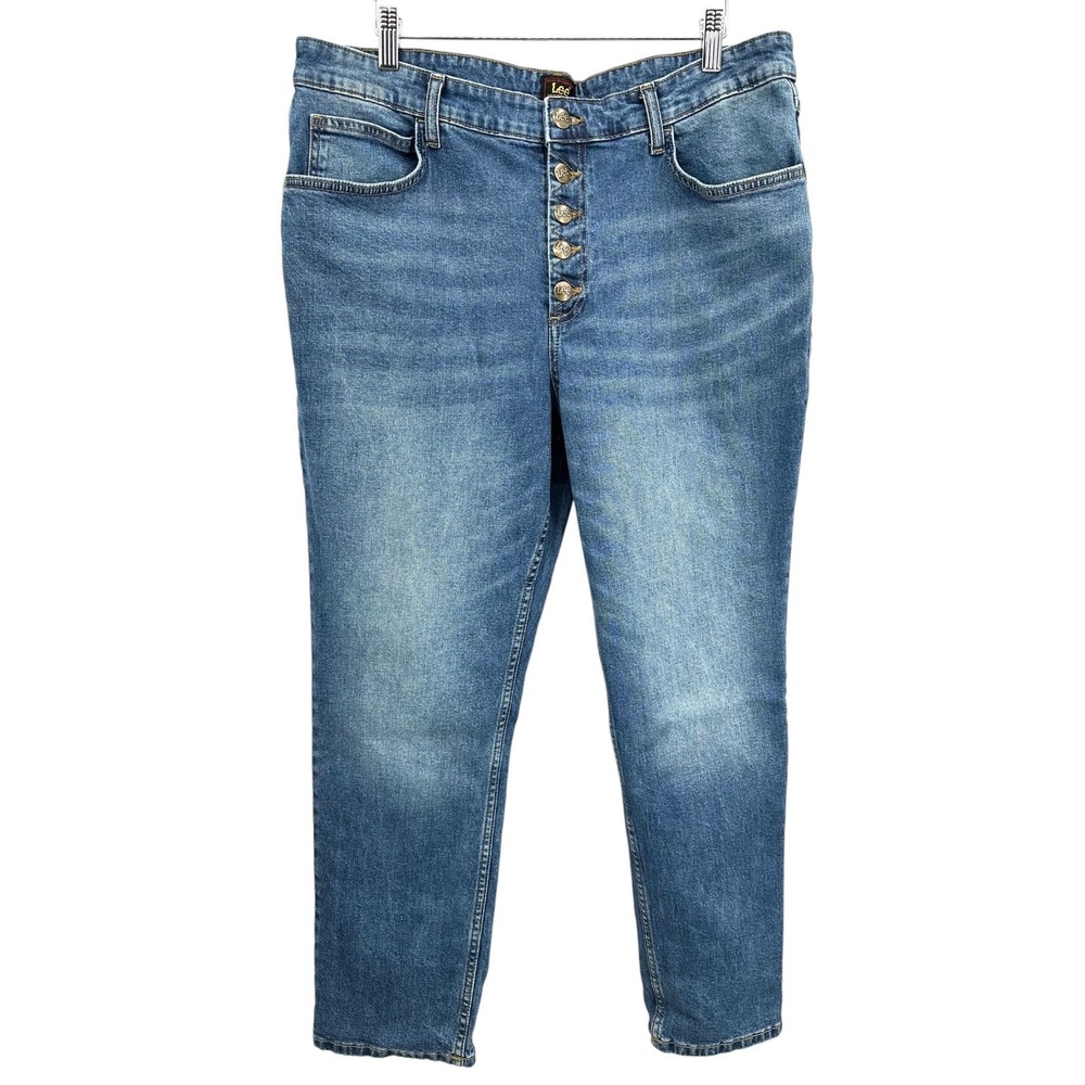 LEE High-Rise Jeans Button Fly Medium Blue Straight Leg Women's 16 / XL Vintage